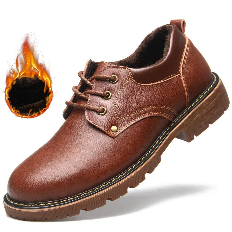 

Genuine Leather Men Casual Shoes Winter Plus Velvet Man Footwear Brown Male Boots For Men Designer Shoes Formal Oxford