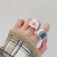 new rings for women girls acrylic heart bow resin cartoon sweet cute fashion korean jewelry luxury charm ring accessories gifts
