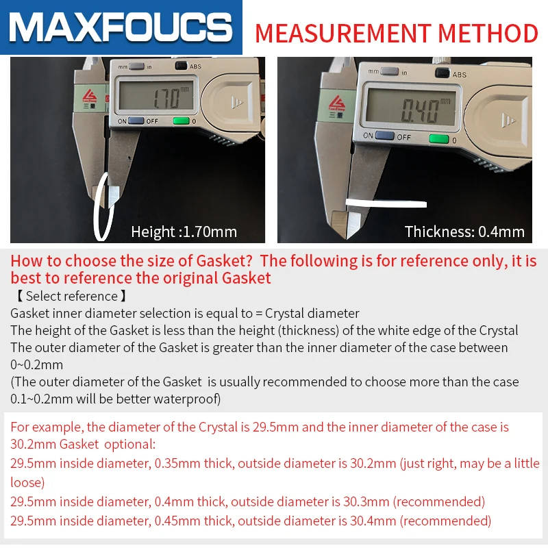 [total 49pcs] White  Gasket For Front Glass 16-40mm Dia High 1.7 Thick 0.4mm Watch Gasket Parts  Free Shipping