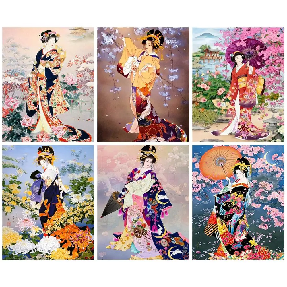 

Картина маслом по номерам «сделай сам», кимоно для женщин, ручная роспись, искусство, настенная комната, гостиная, домашний декор, украшение для детской комнаты, уникальный подарок