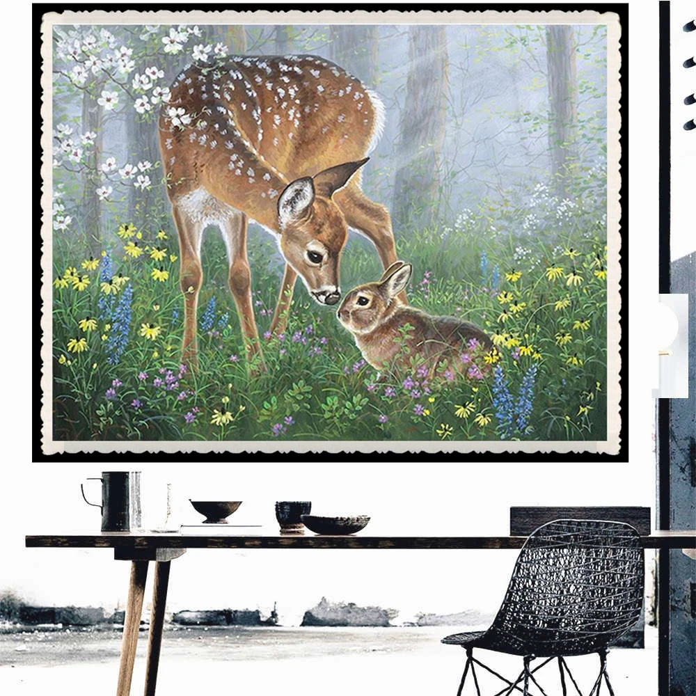 

Sika Deer Rabbit DIY 5D Diamond Painting Full Drill Square Round Embroidery Mosaic Art Picture Of Rhinestones Home Decor Gifts