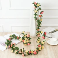 multicolor rose flower artificial green leaf ivy 250cm long silk flowers garland hanging for arch door backdrop wall decorations