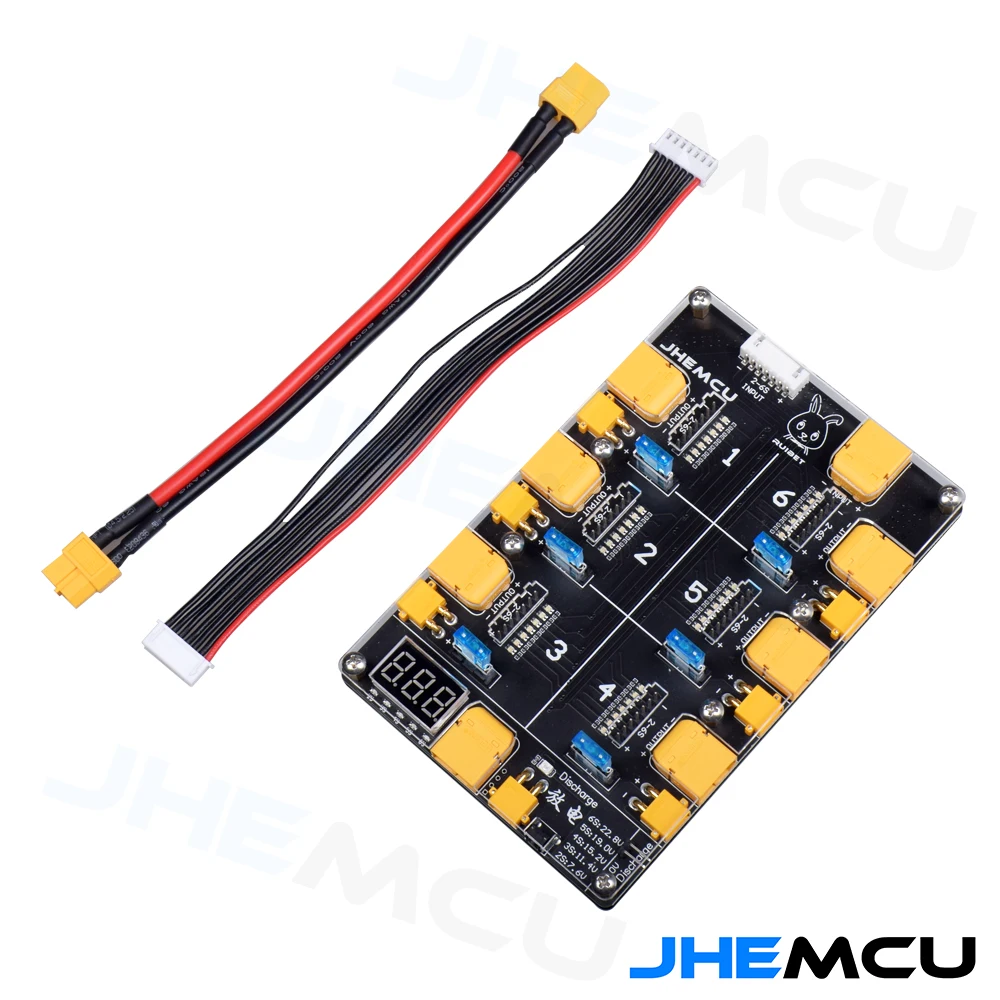 

JHEMCU Ruibet 2-6S 6 Port LIPO Battery Charger Parallel Board XT30 XT60 Voltage Display LIPO Discharger Module for RC FPV Drones