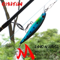 blue crankbaits fishing 90mm wobblers for pike bass trout minnow fishing lure with feather treble hook fishing accessories pesca