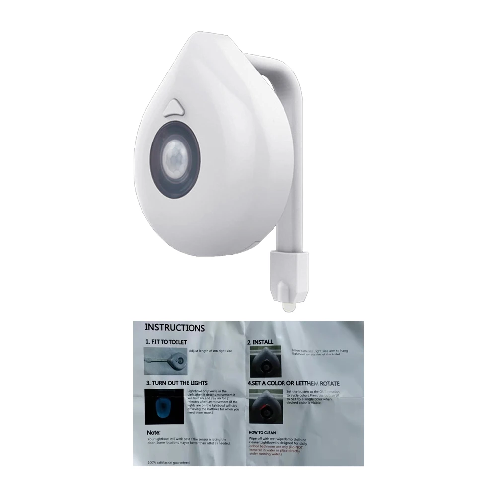 

Funny Universal Smart Battery Operated Bathroom Automatic PIR Motion Sensor Washroom 8 Colors LED Waterproof Toilet Night Light