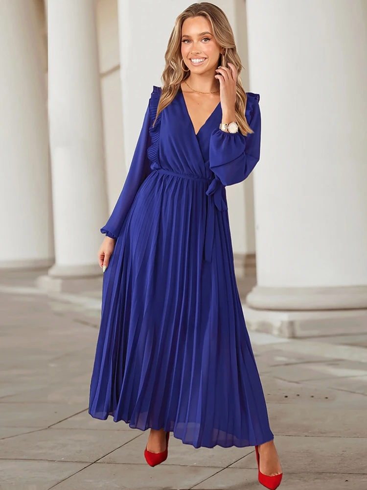 

Dashiki African Dresses For Women Ladies Casual Slim Office Lady Pleated Maxi Dress Retro Elegant High Waist Long Sleeve Party