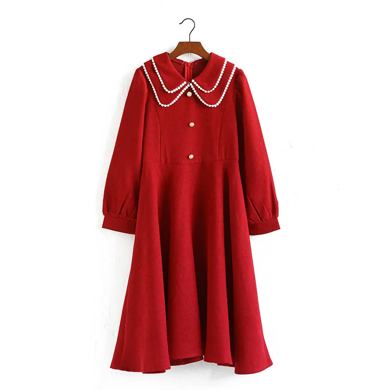 

Teen Girls 2023 Autumn and Winter Dress New Sweet Children Clothing Cute Lace Collar Corduroy Dress Elegant, #7150