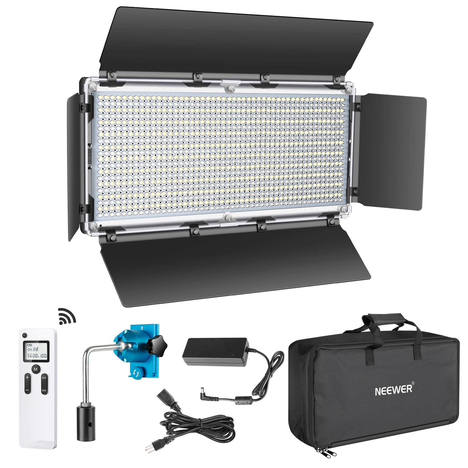 

Neewer Advanced 2.4G 960 LED Video Light With Barndoor, Dimmable Bi-Color LED Panel With LCD Screen And 2.4G Wireless Remote