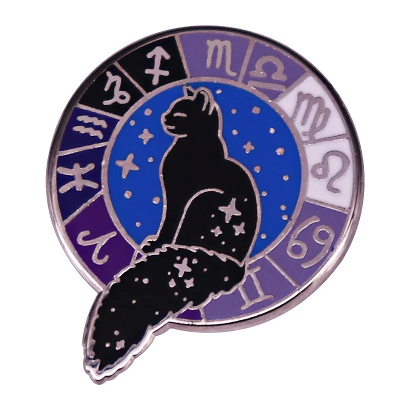 

Constellation Symbol Black Cat Celestial Galaxy Metal Enamel Backpack Bag Lapel Badge Brooch Pin