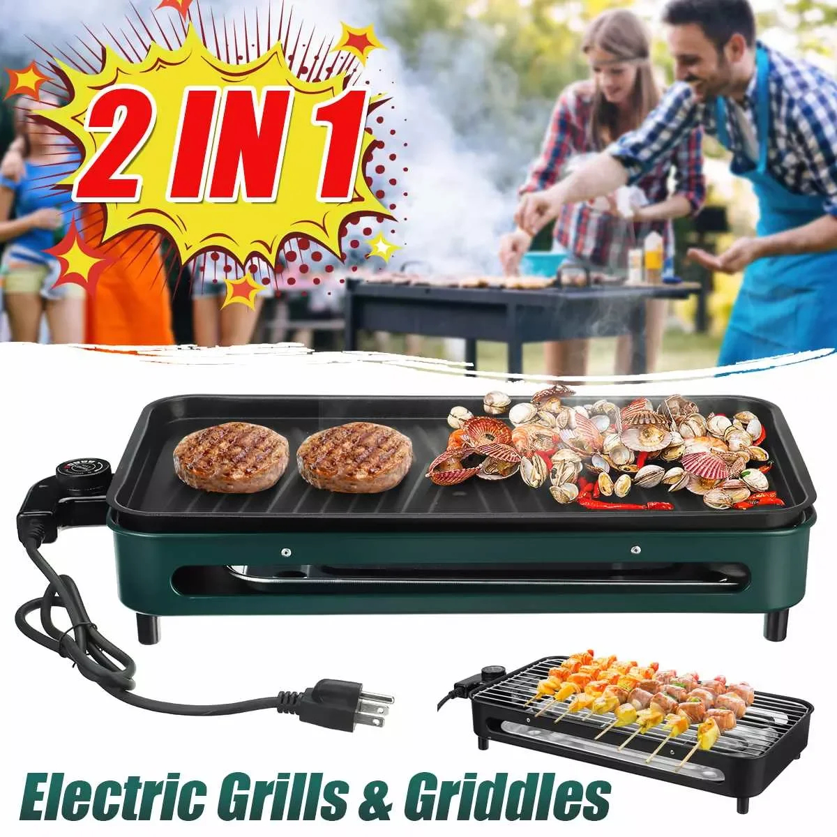 

1500W Portable Household Smokeless Electric Pan Grill BBQ Stove Non-Stick Electric Griddle Barbecue Temperature Control