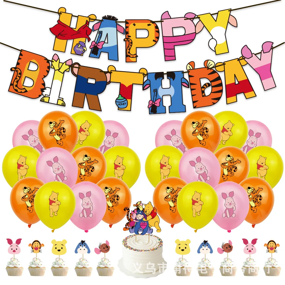 

Anime Winnie The Pooh Birthday Party Theme Pull Flag Balloon Big Card Small Flag Cake Card Birthday Party Decoration Balloon