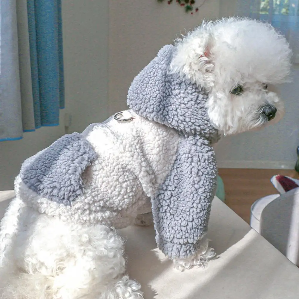 

PETWTILTIH Dog Coat Color Blocking Soft Comfortable Thickened Two-legged Fleece Hoodie Winter Pet Dog Clothes For Outdoor