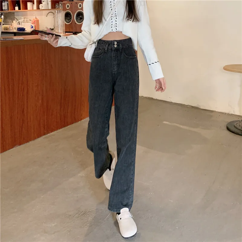 

DD1329 New retro jeans women's high waist thin loose wide leg long pants jeans