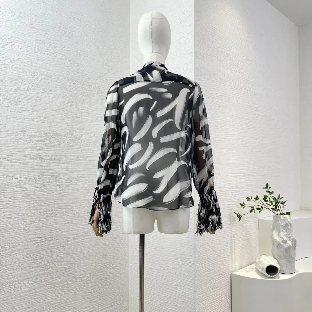 Новинка 2024 Высококачественная блузка из чистого шелка с застежкой на пуговицах