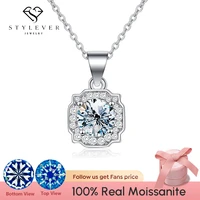 stylever real 1ct moissanite diamond gemstone pendant for women 925 sterling silver chain halo necklace wedding luxury jewelry