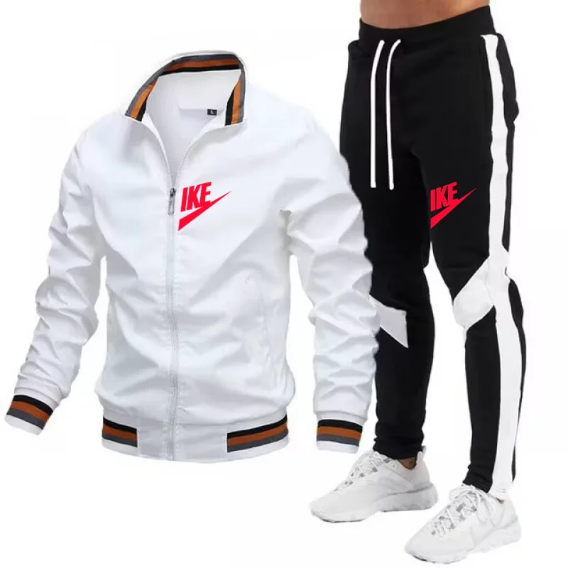 

2023Men's Autumn and Winter New Luxury Windproof Zipper Sports Baseball Stand Neck Jacket Set Two Piece Set+Casual Jogging Pants