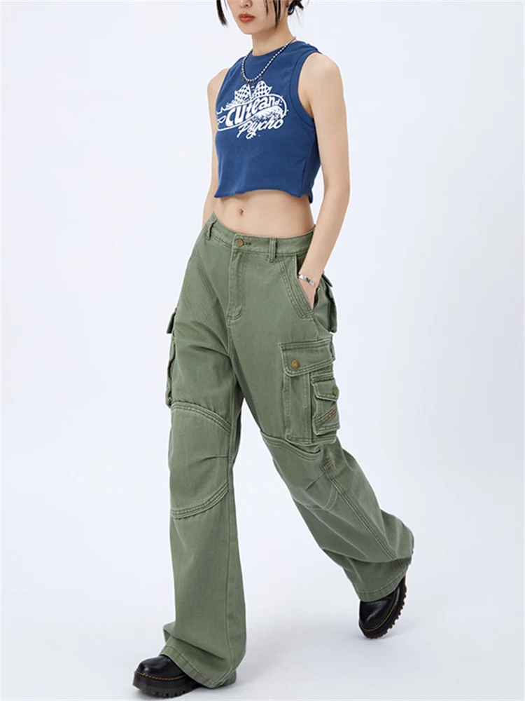 Брюки-карго женские с большими карманами свободные прямые штаны в американском