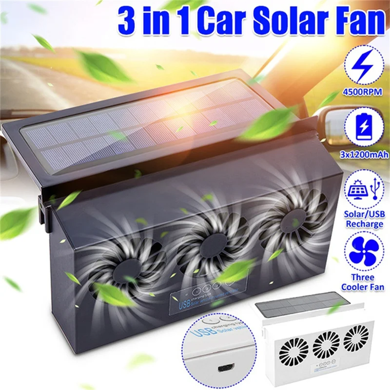 

4500 RPM Solar/USB Dual Charging Car Exhaust Fan 3 Heads Car Ventilating Radiator Car Ventilation Fan