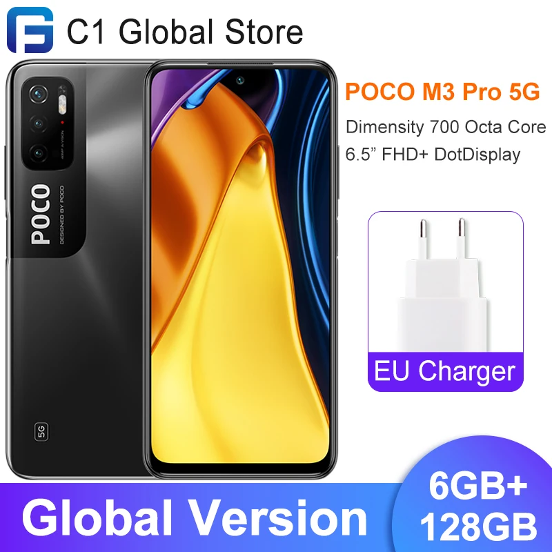 Глобальная версия POCO M3 Pro 5G NFC 6 ГБ 128 5000 мАч 90 Гц 5 ”FHD + Dot Display 48MP Тройная камера