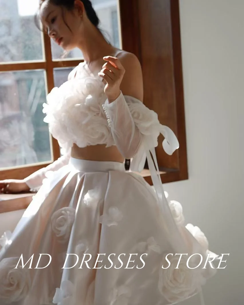 MD Fairy Белые мини-короткие свадебные платья трапециевидной формы с 3D цветами для