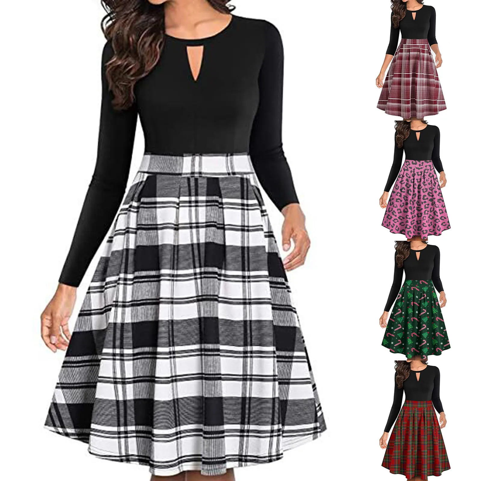 

Женское Спортивное платье-клеш с длинным рукавом и V-образным вырезом, до колена