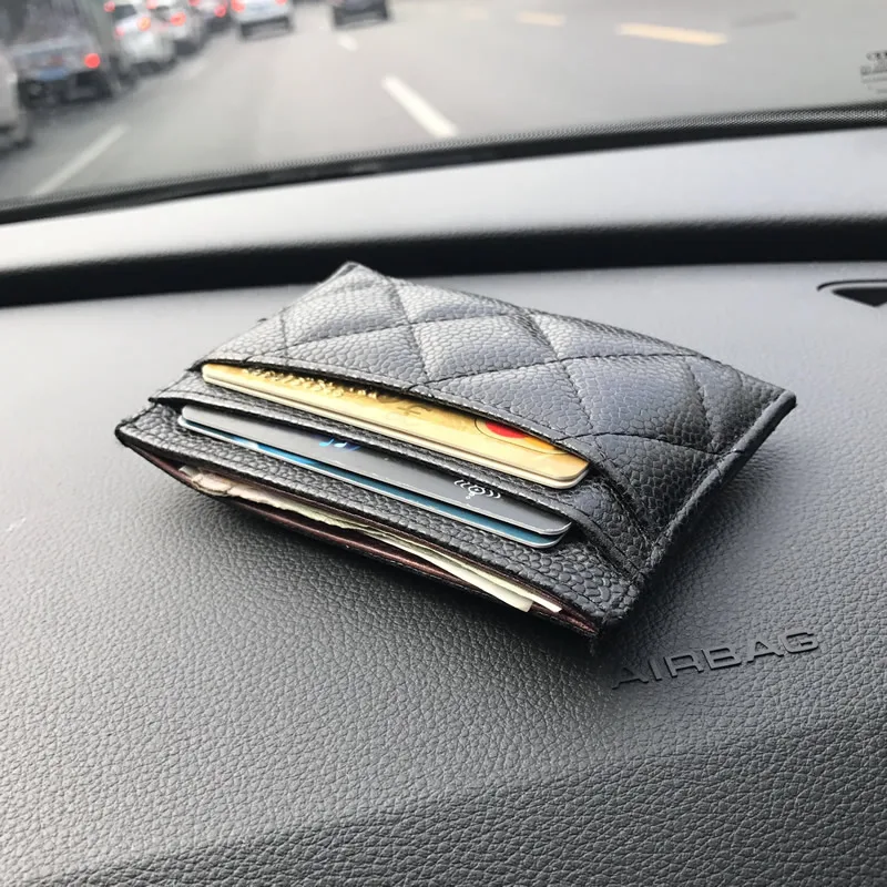 

Top Quality Woman Card Holder Genuine Leather Coin Purse Grid Pattern Caviar Wallet Soft Luxury Designer Cowhide Credit Short