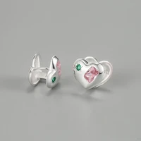 silvology real 925 sterling silver inlay green pink zircon heart stud earrings for women luxury sleeper earrings simple jewelry