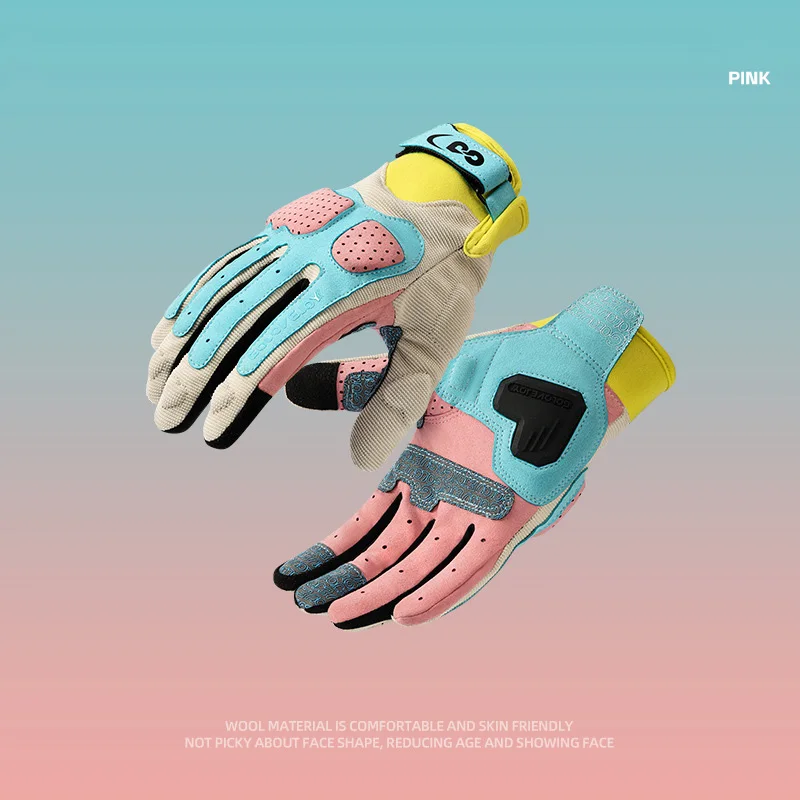 

Летние дышащие мотоциклетные перчатки с сенсорным экраном для мужчин и женщин, велосипедные перчатки для MTB, мотоциклетные перчатки цвета макарон, перчатки для езды на велосипеде