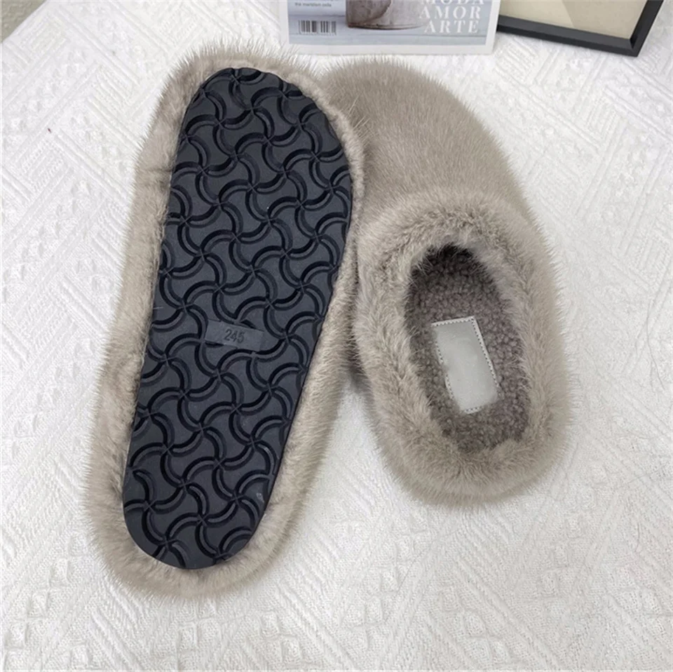 Зимняя женская обувь роскошные норковые тапочки Muller на шерстяной подошве мягкие