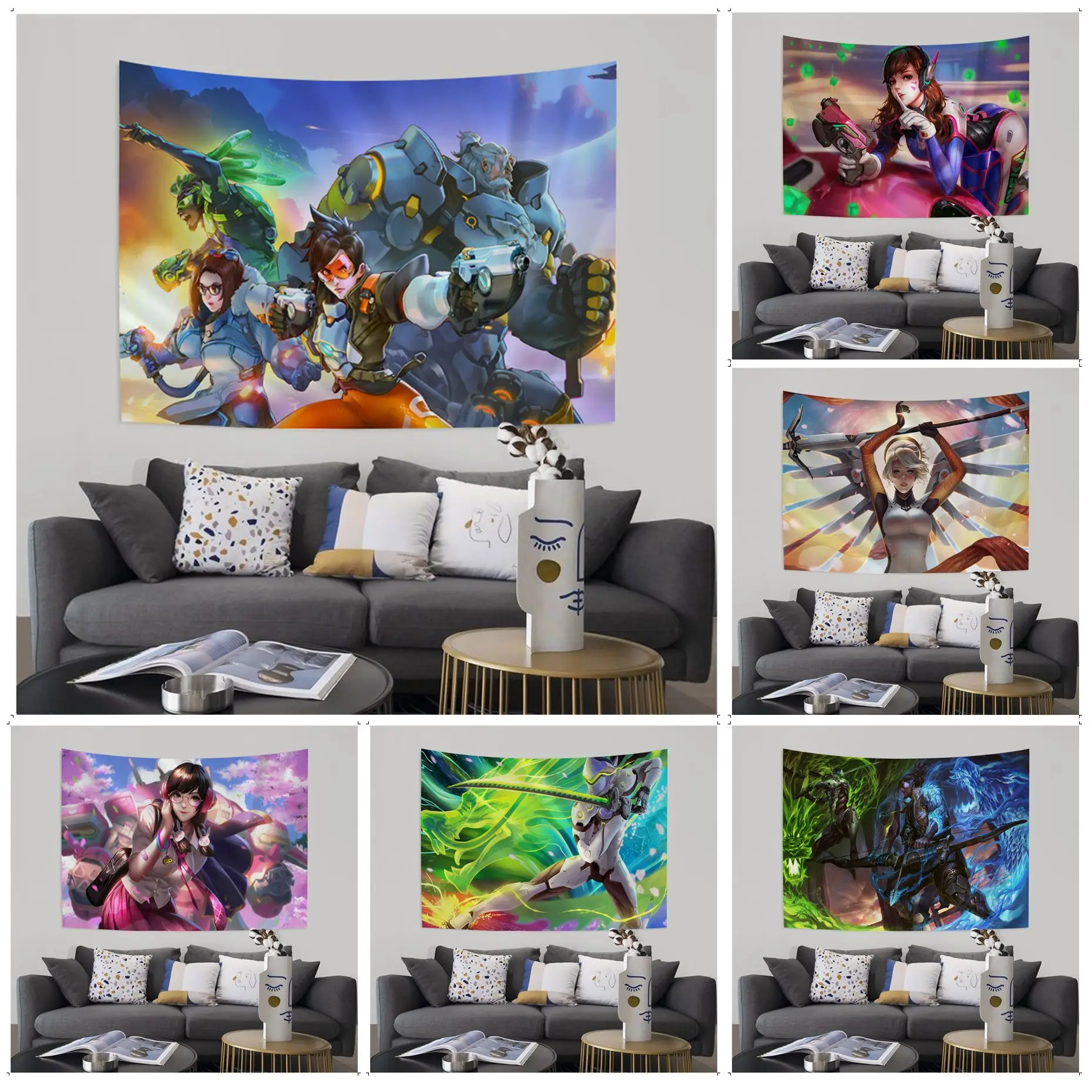

Bandai Overwatch Cartoon Tapestry Hippie Flower Wall Carpets Dorm Decor Wall Hanging Sheets