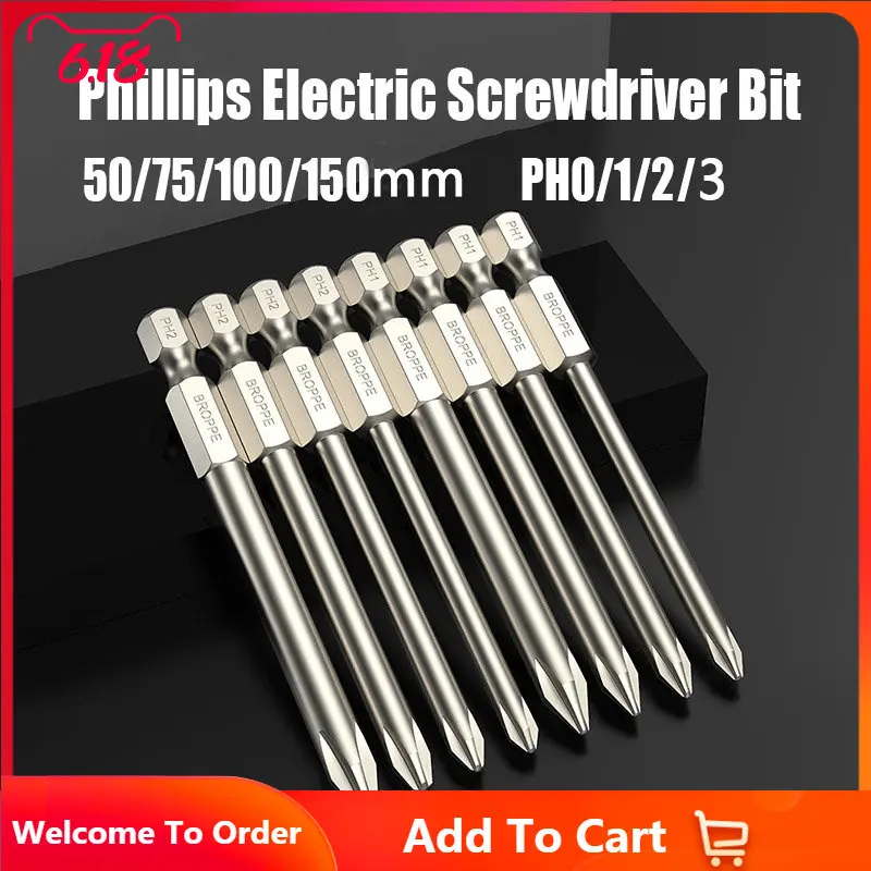 

Phillips Electric Screwdriver Bit PH0/1/2/3 Magnetic Cross Batch Head 50/75/100/150mm S2 Alloy Steel Screw Driver Bit Tool