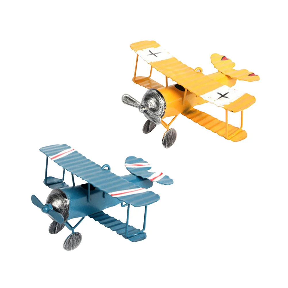 

2 Pcs Car Model Retro Toys Iron Metal Plane Aircraft Models Christmas Tree Airplane