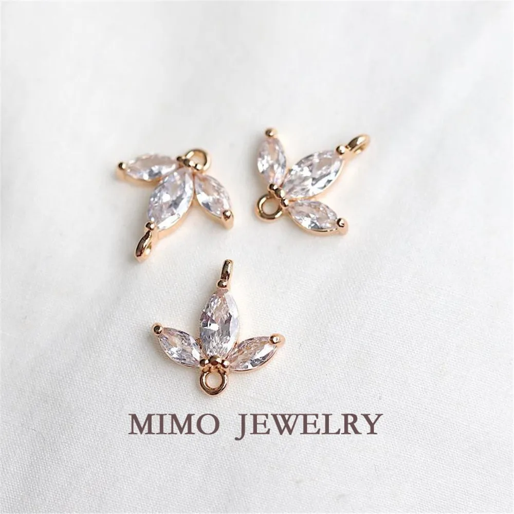 

Color-preserving copper gold plated zircon clover double hanging ring pendant DIY accessory