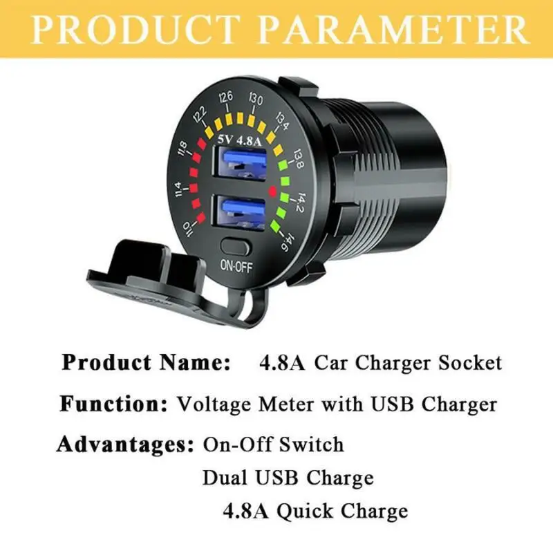 

Автомобильное зарядное устройство с двумя USB-портами, 5 В, 4,8 А, 1 шт.