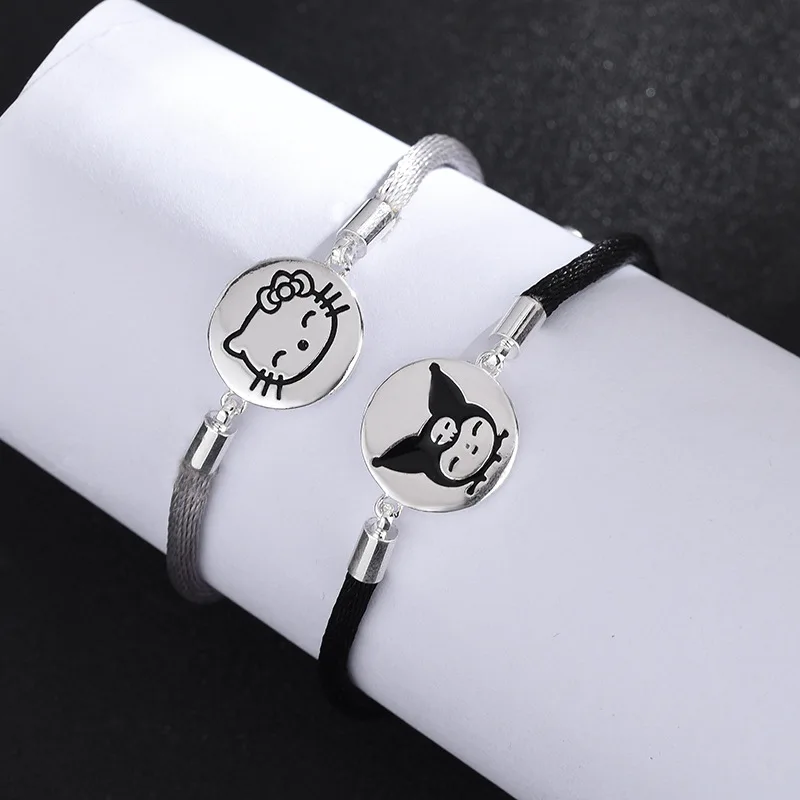 

Kawaii Sanrioed Anime Cartoon series HelloKitty Kuromi cute fashion Girl Heart Cartoon Couple Bracelet Niche Design Jewelry Gift