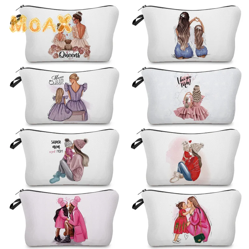

Cosmetics Bags Folding Women Mom and Baby Heat Transfer Organizer Bag Casual Lovely Cartoon Super Mama Print Makeup Cases Purse