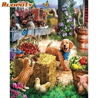 ruopoty oil painting by numbers frame canvas painting animals number painting wall art diy gift picture drawing for adults