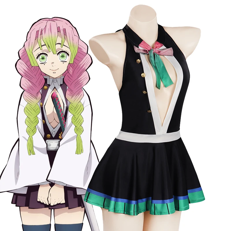 

Anime Demon Slayer Kimetsu No Yaiba Cosplay Kanroji Mitsuri Swimsuit One-piece Female Bathing Suit Swimming Dress