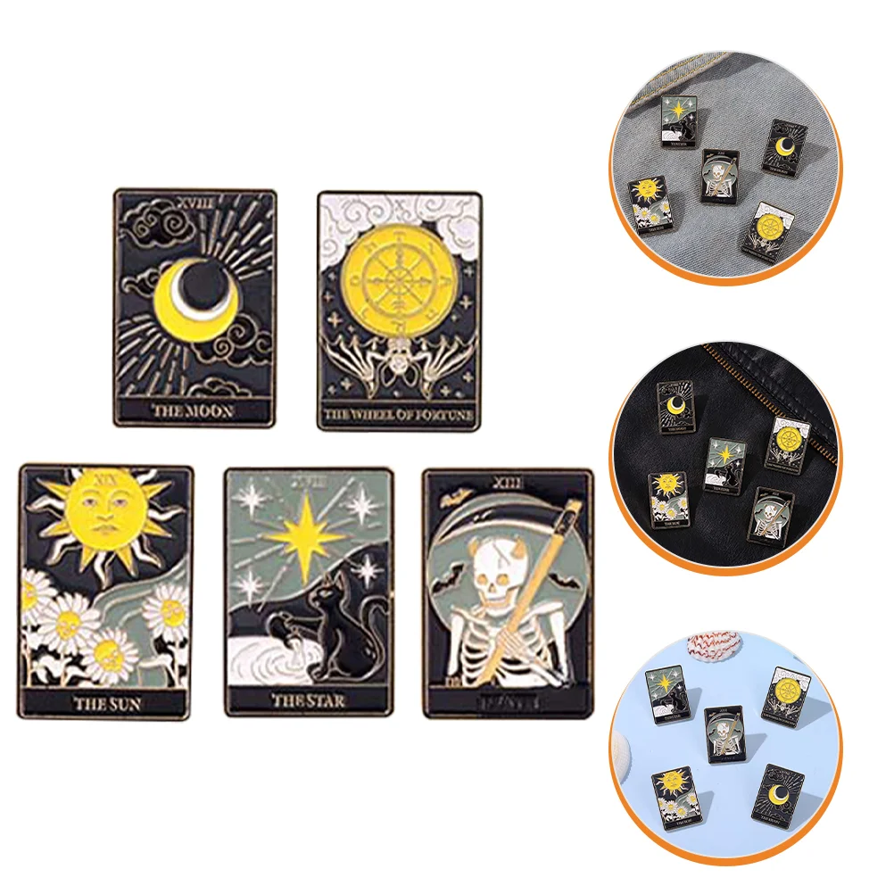 

5pcs Tarot Cards Brooches Metal Lapel Pin Decorative Brooch Divination Lapel Pin Western accessories