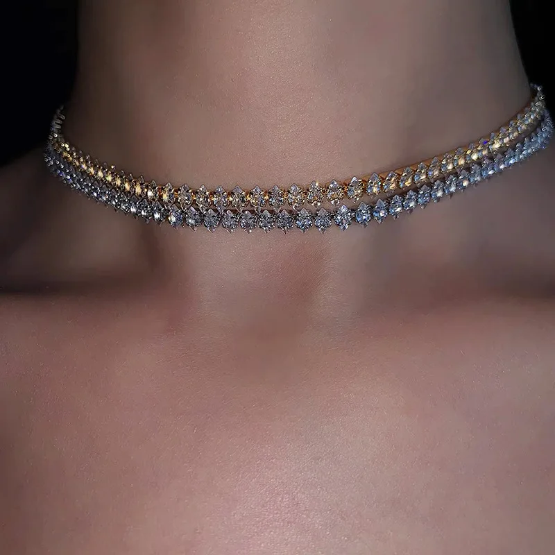 

2022 Luxury Full Bling Crystal Choker Necklace Party Wedding Jewelry