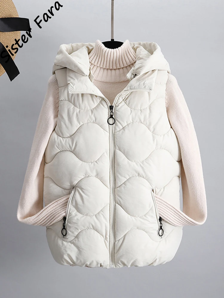 

Sister Fara Cotton Padded Vest Women Autumn Winter Loose Sleeveless Waistcoat Removable Cap Jacket Women Winter Bodywarm Coat