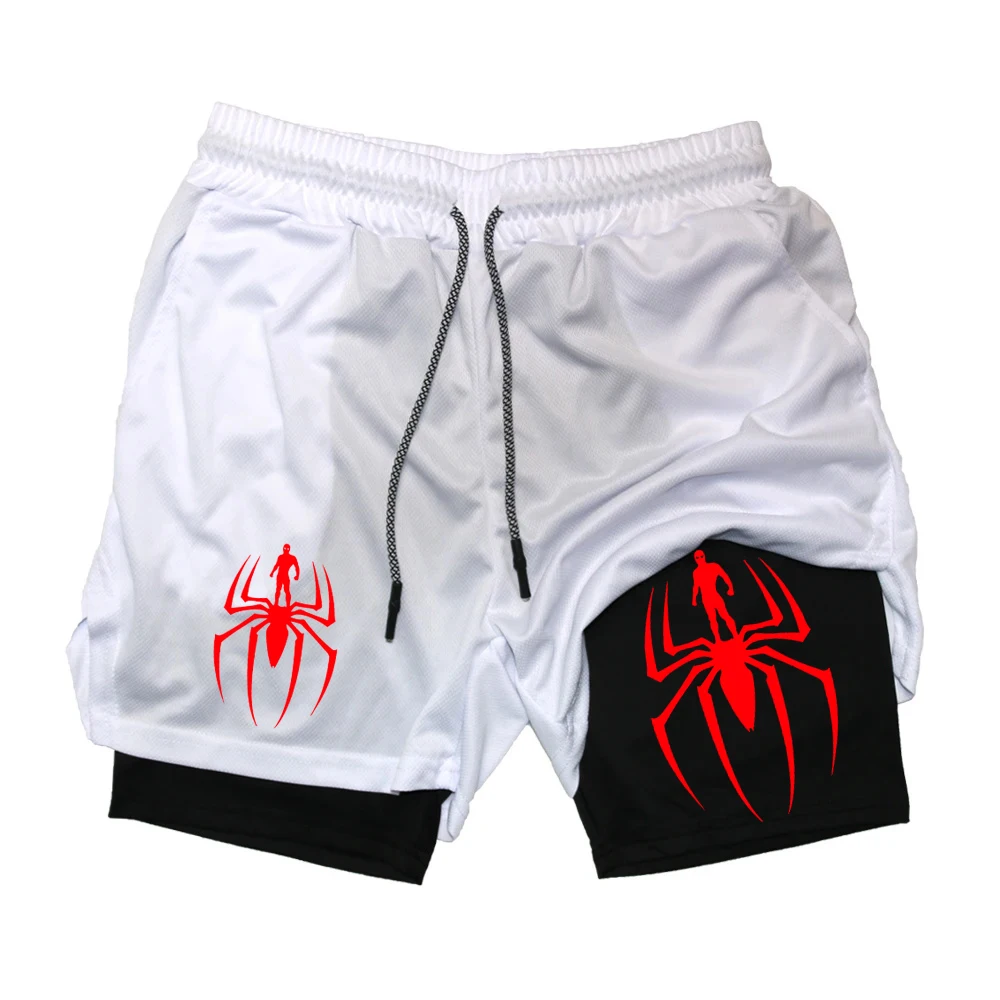 Мужские баскетбольные спортивные шорты 2 в 1 двухслойные штаны сетчатые