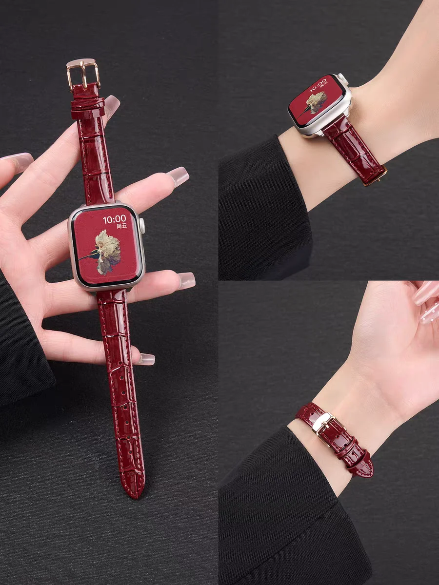 Фото Отличный тонкий кожаный ремешок для Apple Watch, женский, для моделей Ultra 11/10/9/8/7/6/5/4/3/2/1 SE, размеры 38 мм, 40 мм, 41 мм, 42 мм, 44 мм, 45 мм, 46 мм. №2