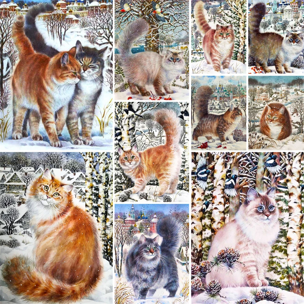 Animal Fat Cat Pre-Printed 11CT Cross Stitch Embroidery Set DMC Threads Handicraft Painting Craft Sewing Sales Needle Home Decor