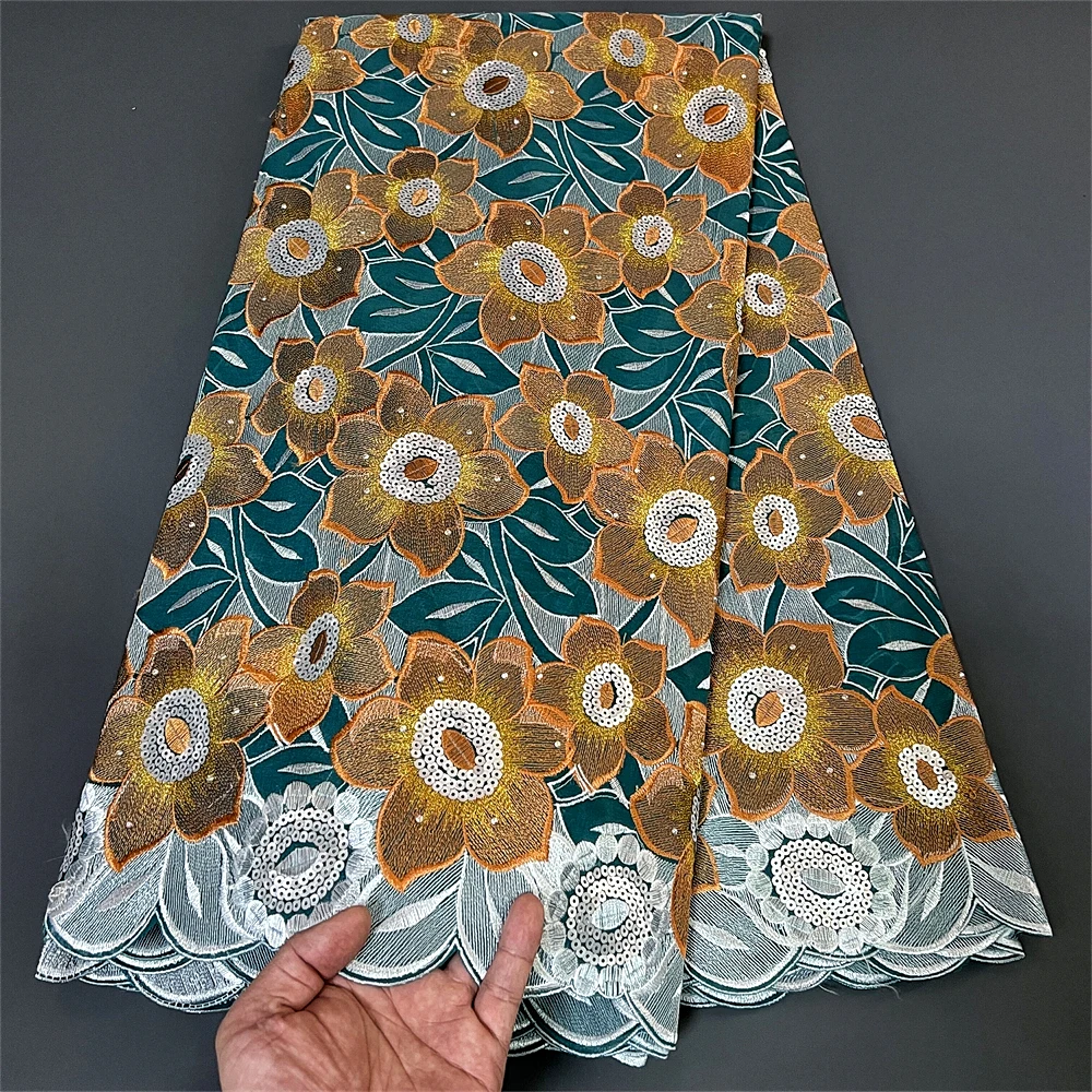 

Новинка 2023, высокое качество, Африканский нигерийский чистый тюль, дамасская кружевная ткань, вышивка, блестки, хлопок, 5 ярдов