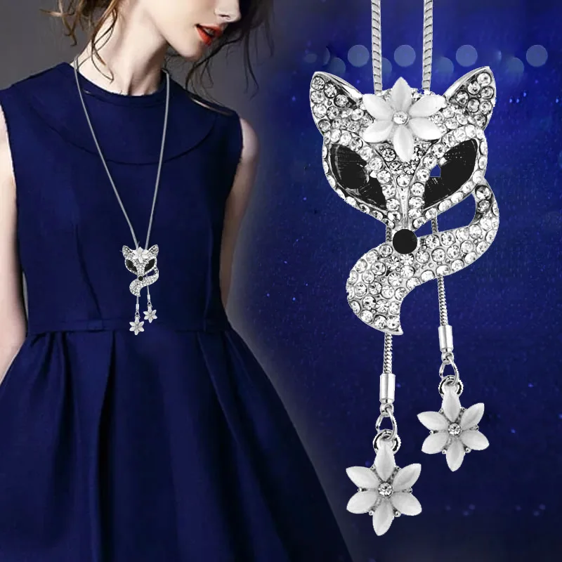 

SINLEERY Lovely Rhinestone Necklace Adjusted Double Line Opal Flower Pendant For Women Animal Jewelry Accessories ZD1 SSO