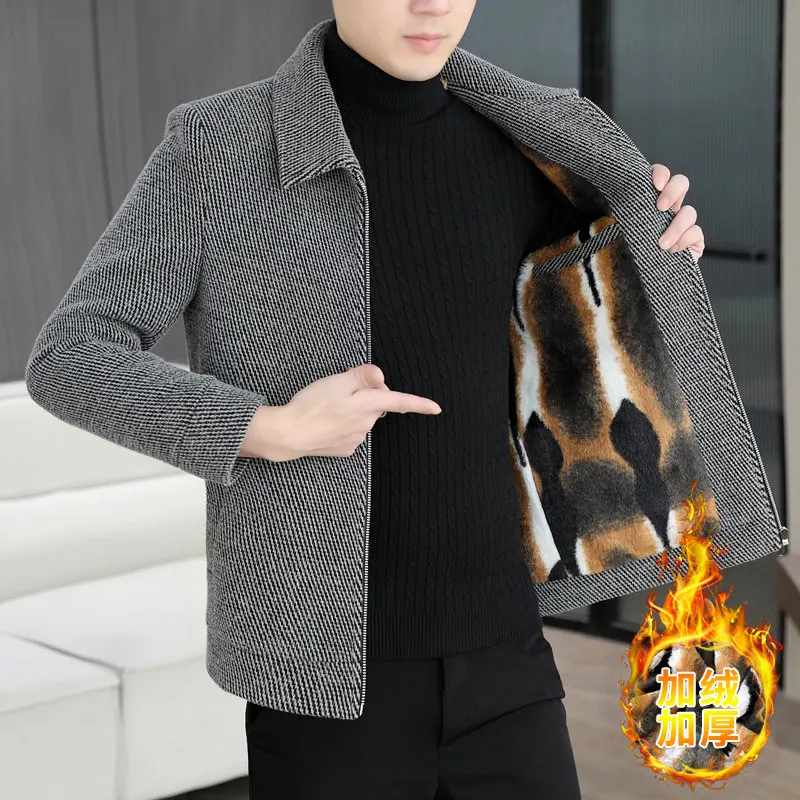 Осенняя повседневная мужская шерстяная куртка короткий корейский плащ 2024 новая