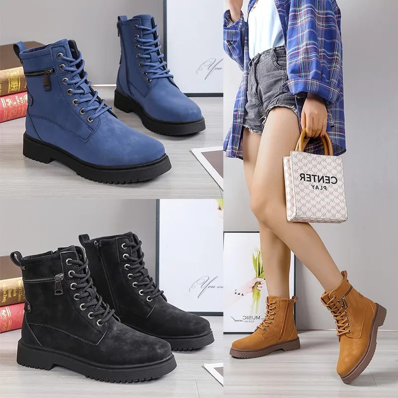 

New Mid Calf Boots Women Autumn Winter Fashion Lace-up Ladies Chelsea Zipper Botas Mujer Boots Sports Platform Heel Ladies Shoes