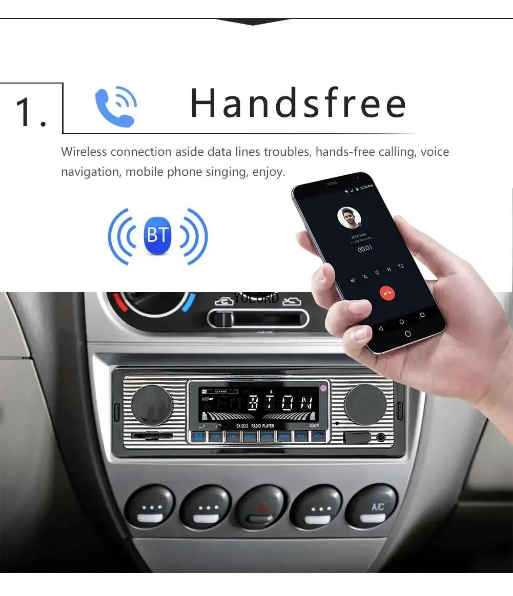Автомобильный радиоприемник с Bluetooth винтажный MP3-плеер двумя ручками FM-тюнер