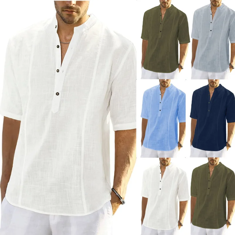 Camisas Para Hombre 2022 Summer New Product Men's Comfortable Casual Linen Shirt Mid-sleeve Men's Clothing